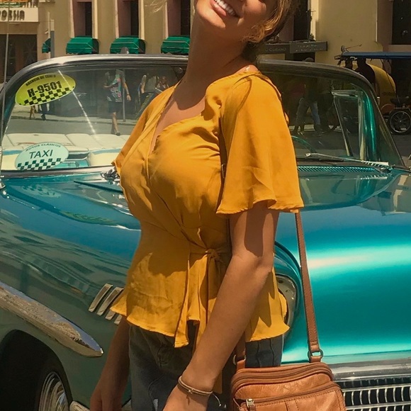 Mustard Yellow Wrap Top - Picture 4 of 4